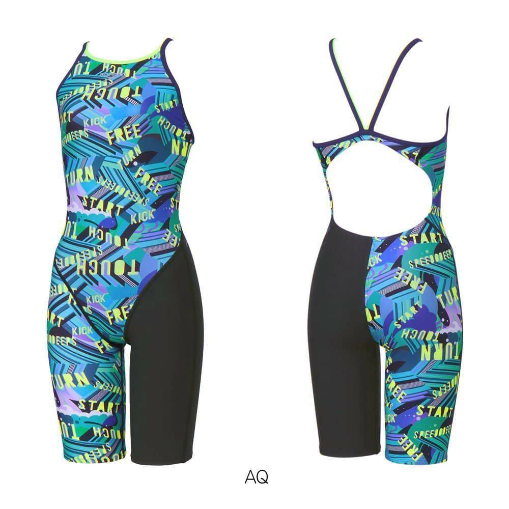 スピードSPEEDO競泳水着練習用水着レディースワーディングストライプスターンニースキンオールインワンENDURANCEECO競泳練習水着2026年春夏モデルSTW12606