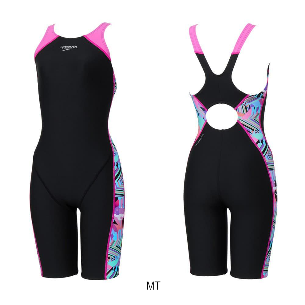 スピードSPEEDO競泳水着練習用水着レディースワーディングストライプスターンパズルミニオープンバックニースキンオールインワンENDURANCEECO競泳練習水着2026年春夏モデルSTW12607