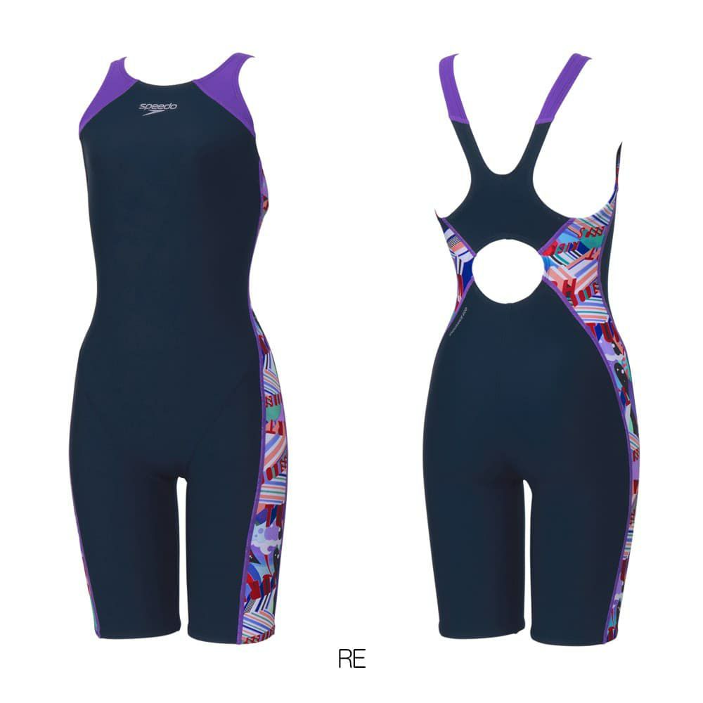 スピードSPEEDO競泳水着練習用水着レディースワーディングストライプスターンパズルミニオープンバックニースキンオールインワンENDURANCEECO競泳練習水着2026年春夏モデルSTW12607